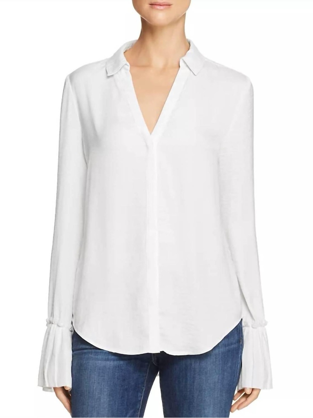 PAIGE Abriana Flared Cuff Satin Shirt Blouse White - Size S